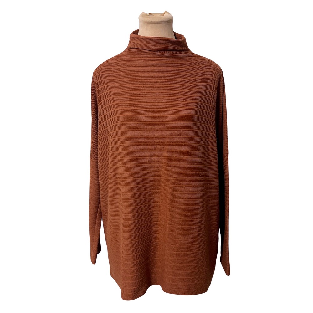 Bucketlist Mock Neck Top Medium Orange Minimalist Oversized Boho Casual Earthy